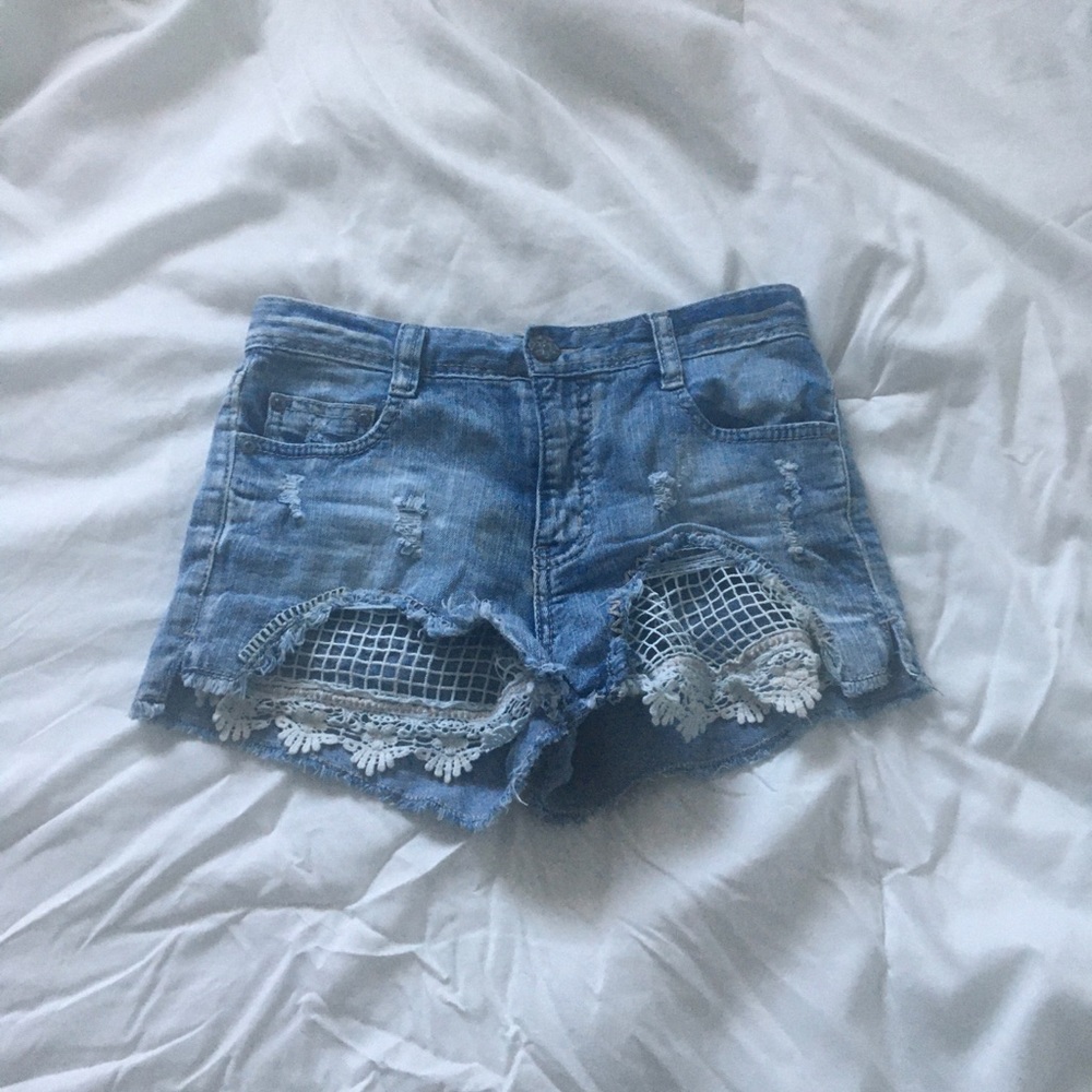 Jean shorts with Floral Net design!